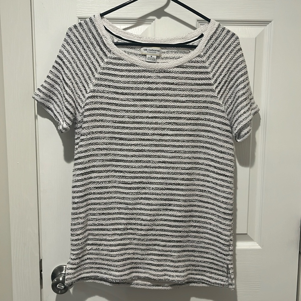Liz Claiborne blouse, white and gray striped